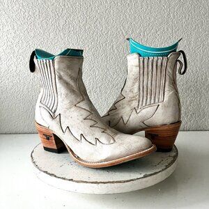 Lane CHELSEA Womens Cowboy Booties Western White Short Ankle Boots Size 8